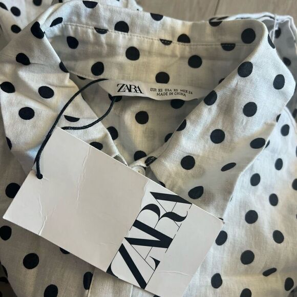 Zara Maxi Dress in White & Black Dots; Buttons & Belted size xs - Picture 6 of 8